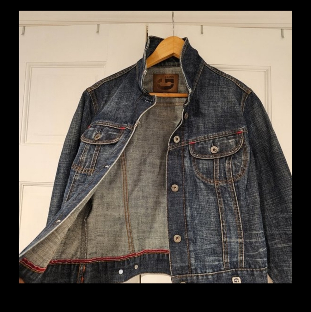 Guess by Marciano Red and Blue Jean Jacket Timeless Trucker Style